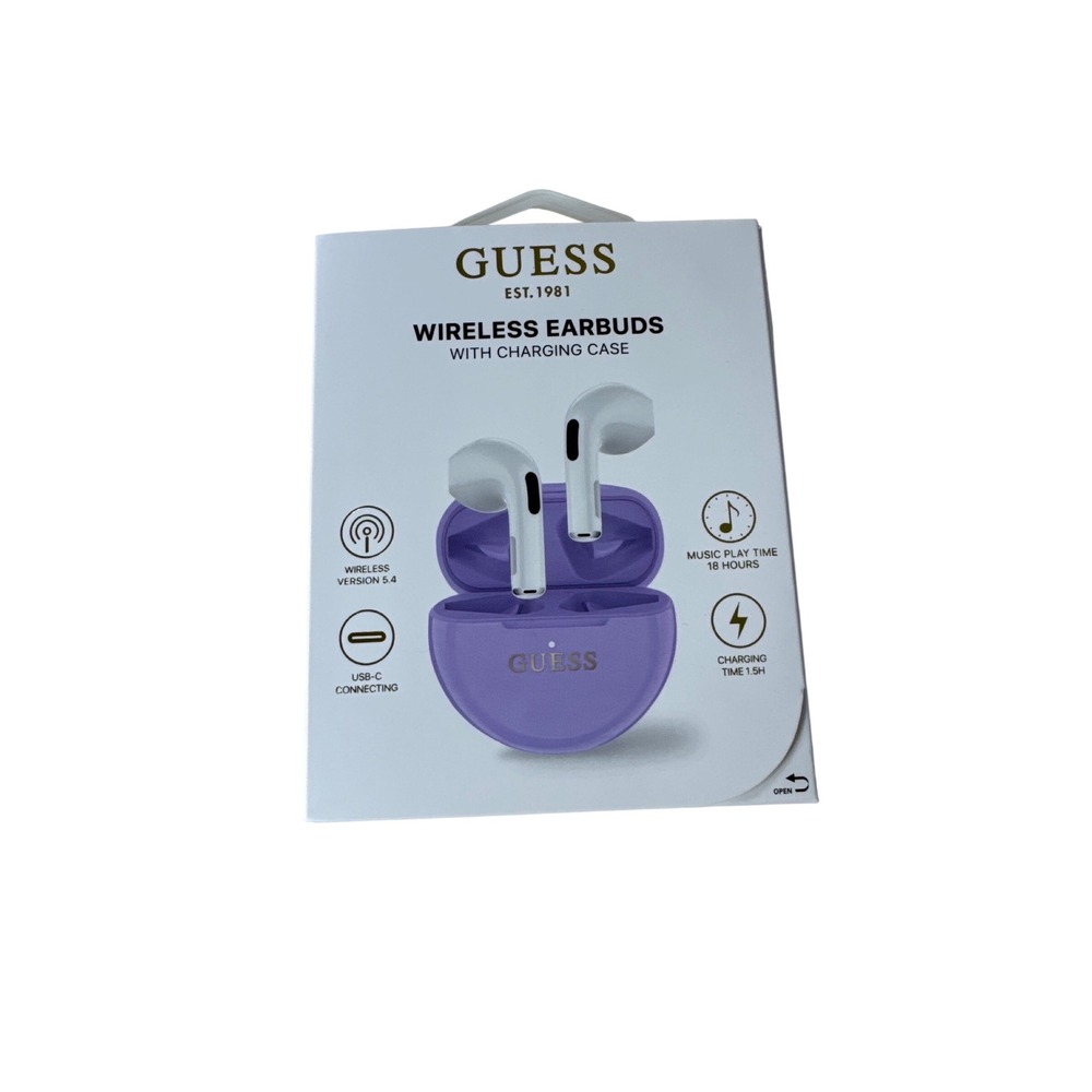 Guess Wireless Earbuds with Charging Case Purple White Bluetooth 5.4 USB-C NEW